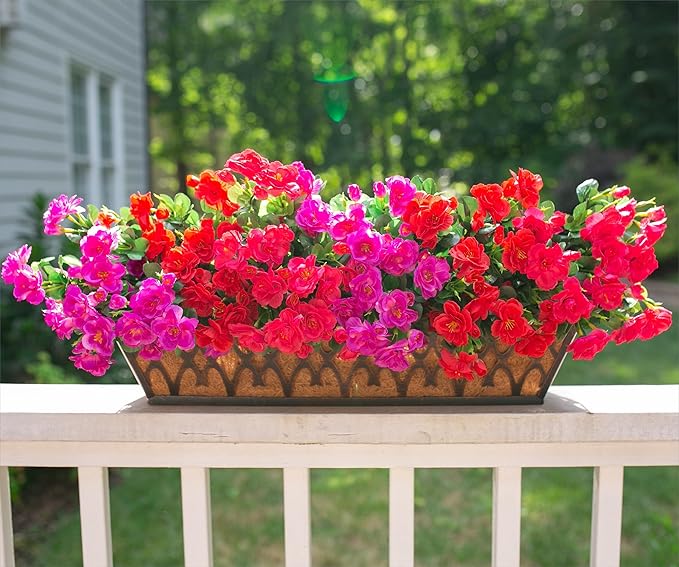 Artificial Faux Outdoor Flowers Plants For Spring Decor, Fake Silk Colorful Camellia UV Resistant Look Real for Planter Outside Porch Patio Balcony Garden Yard Home Decoration, 3 Large Bundles