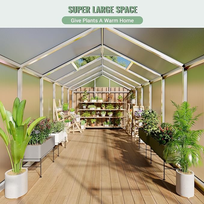 8X12 FT Greenhouse, Polycarbonate Garden Greenhouse for Outdoors,Aluminum Frame Green House with Lockable Door and Adjustable Roof Vent, Ideal for Backyard Patio and Outside Growing