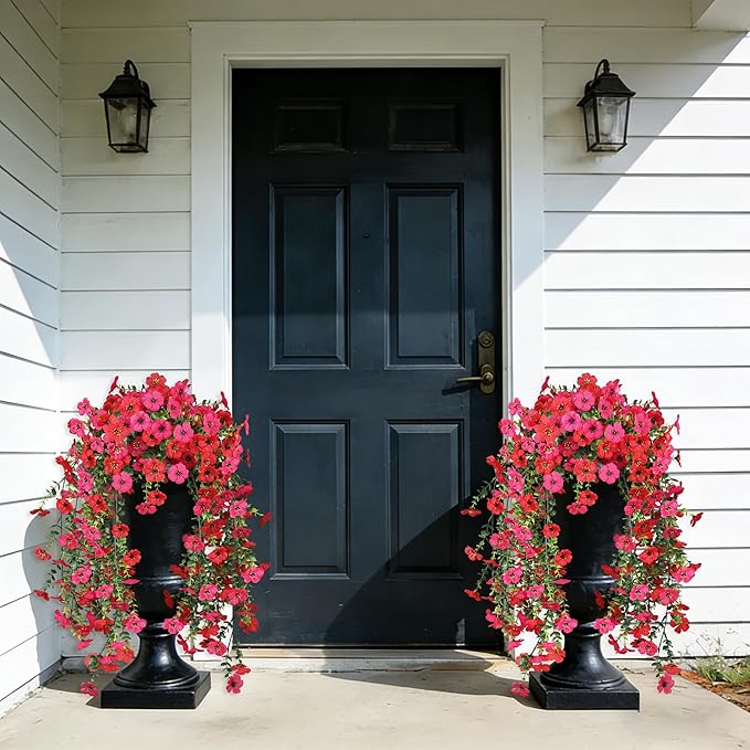 AmberFun Artificial Hanging Flowers for Outdoors,No Fade 2 Bundles Fake Silk Flowers for Outside, Realistic Faux Plants Decorations for Hanging Baskets, Planters-Porch, Patio, Yard Decor