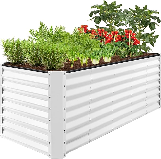 Best Choice Products 8x2x2ft Raised Outdoor Metal Garden Bed, Rectangular Planter Box for Herbs, Flowers, and Deep Root Vegetables w/ 240 Gallon Capacity - White