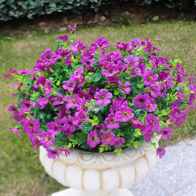 HIFORESTAR Rose Red Artificial Outdoor Flowers 12 Bundles Silk Fake Daisy Romantic Fake Plants Stems for Garden, Pergola, or Outdoor Party Decor Outside(Purple Daisy)