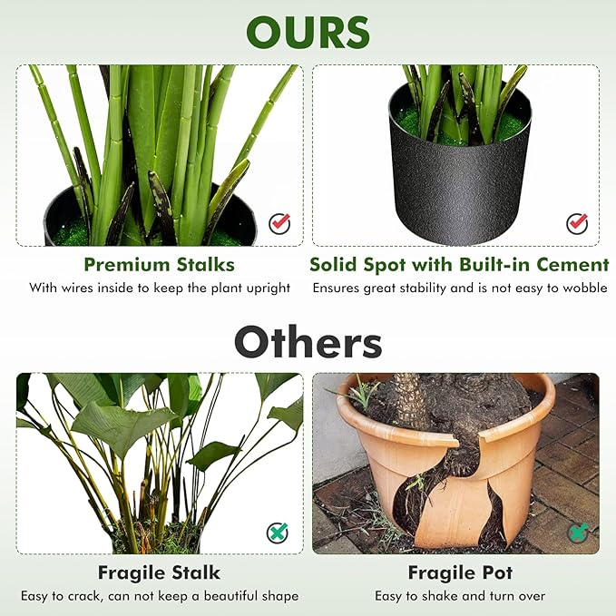 5FT Fake Monstera Deliciosa Plants, Faux Monstera Plant w/15 Turtle Leaves, Cement-Filled Plastic Pot, 60 Inch Fake Plant for Indoor Home Office Living Room Decoration Set of 2