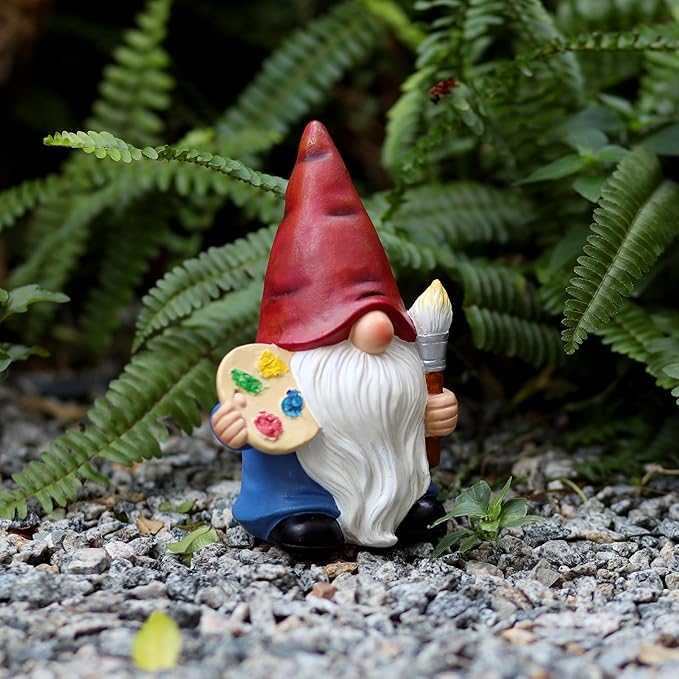 Garden Gnome with Paint Palette and Brush Statue Decoration Figurine Ornament for Indoor Outdoor Home Patio Yard Lawn,Gift for Mom
