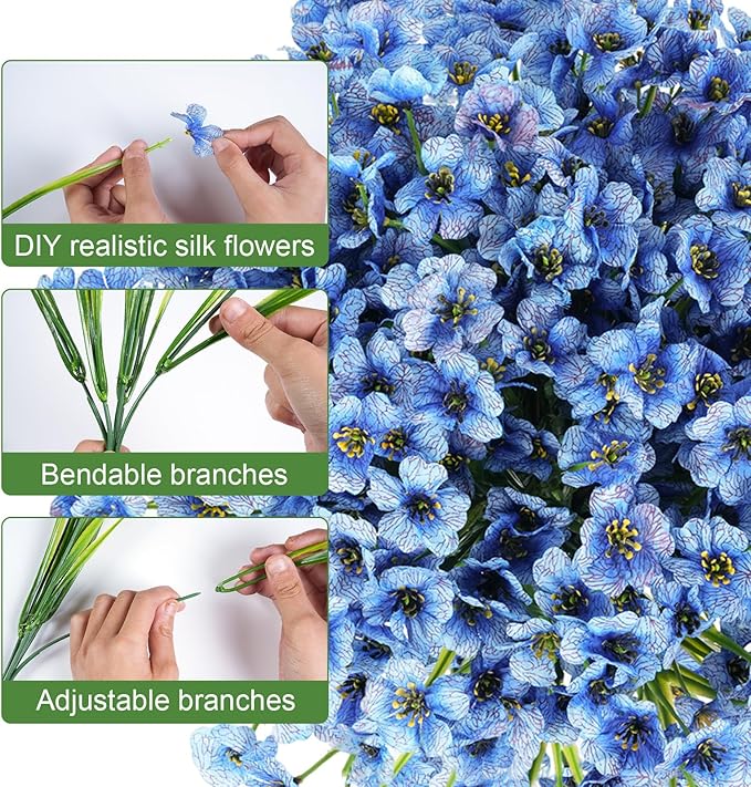 Stymedeca Artificial Flowers for Outdoor Faux Plants for Spring Summer Decoration, UV Resistant Realistic Silk Plastic Fake Flowers Garden Porch Patio Balcony Yard Front Home Decor, 24 Bundles