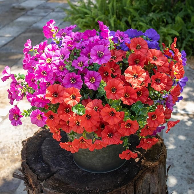 VDVST Artificial Flowers for Outdoors,UV Resistant Artificial Outdoor Flowers,Not-Fading Faux Flowers for Outdoor Planters for Front Door Porch Yard Patio Garden Home Decor,12 Bundles Mix 3 Colors