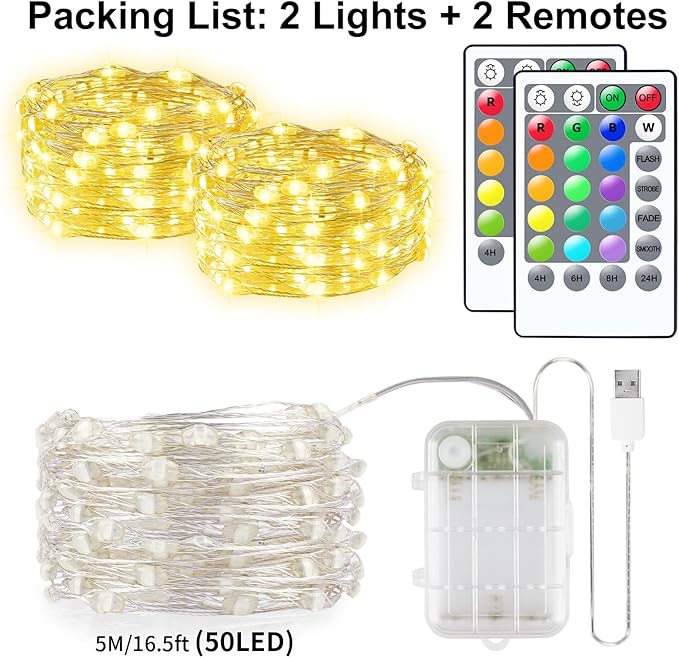 33ft 100LED Fairy Lights Battery Operated, 2 Pack 16.5ft 16 Color Changing String Lights with Remote Timer, RGB Waterproof Twinkle Lights for Indoor Outdoor Room Garden Yard Decor