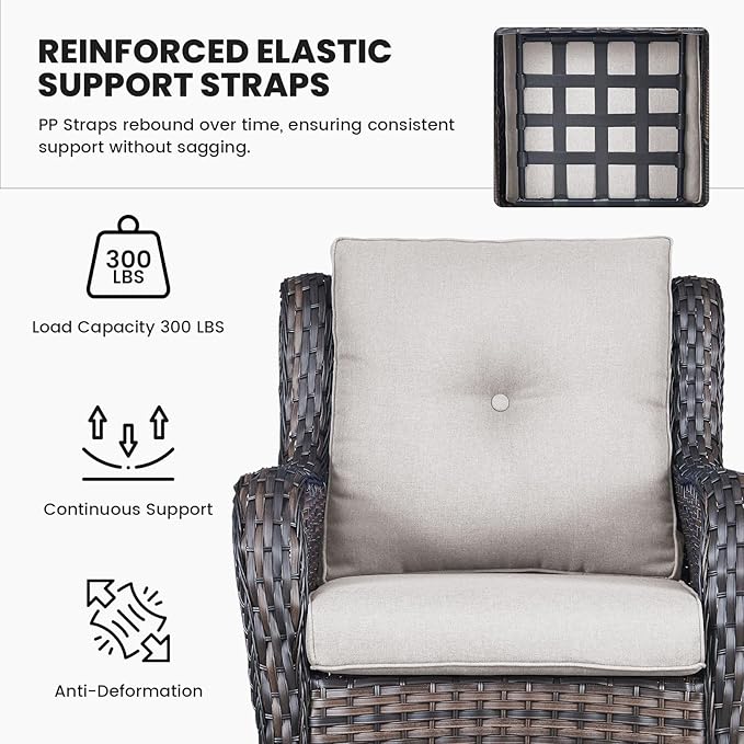 Belord Outdoor Wicker Furniture 5 Pieces Patio Furniture Set Patio Chairs with Ottomans and Side Table Conversation Set for Porch Garden Deck Balcony Poolside