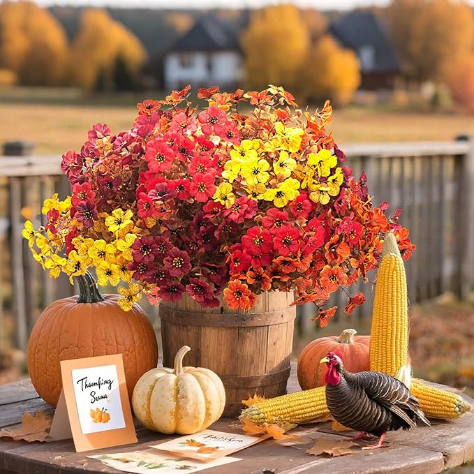 AITISOR 16 Bundles Artificial Fall Flowers Outdoor UV Resistant, Faux Greenery for Hanging Planters & Window Box - No Fade Thanksgiving Christmas Decor, Garden Porch Wedding (Mixed Colors)