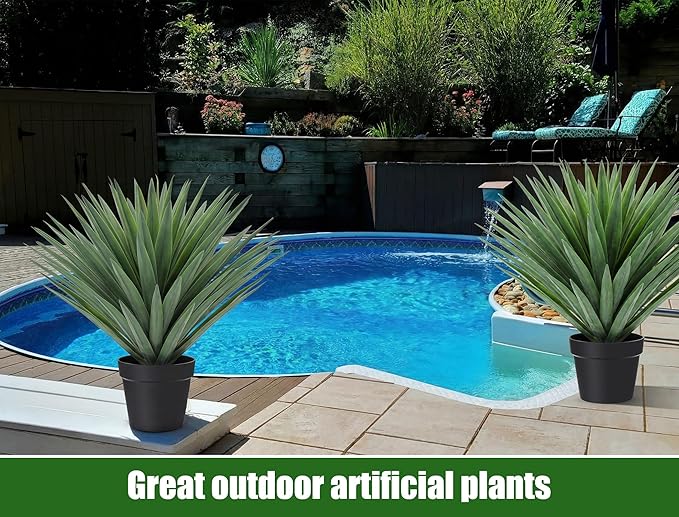 Giegxin 1 Pcs 27'' Artificial Agave Plant in Black Pot Faux Agave Plant Potted with 110 Realistic Leaves UV Resistant Artificial Greenery Outdoor Indoor for Housewarming Gift House Garden