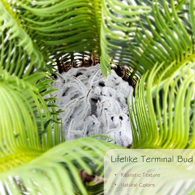 Bellacat 4ft UV Resistant Faux Sago Palm Tree with Natural & Lifelike Bark, 48in Super Full Artificial Cycad Tree with Realistic Leaves, for Home Office Patio Porch Front Door Decor.