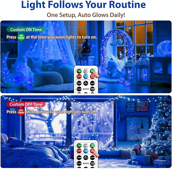 HXWEIYE Rechargeable Fairy Lights with Remote & DIY Timer, 33ft 100LED Battery Operated Twinkle String Lights, 8 Modes Decor Light for Bedroom Indoor Wedding Dorm Christmas Tree Party (Blue)