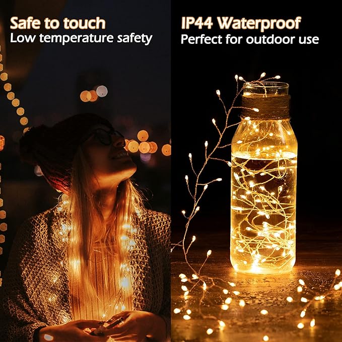 Minetom Fairy Lights Plug in, 10Feet 200 Led Cluster Lights Waterproof Starry String Lights for Ceiling Bedroom Wreath Window Wedding Christmas Tree Ramadan Decorations, Warm White