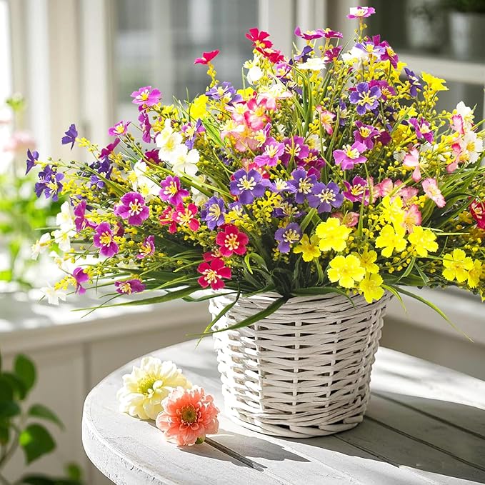 Grunyia 24 Bundles Artificial Faux Flowers Outdoor Plants for Autumn Summer Decoration,Fake Silk Realistic UV Resistant Colorful Daisy for Outside Home Porch Patio Balcony Yard Decor