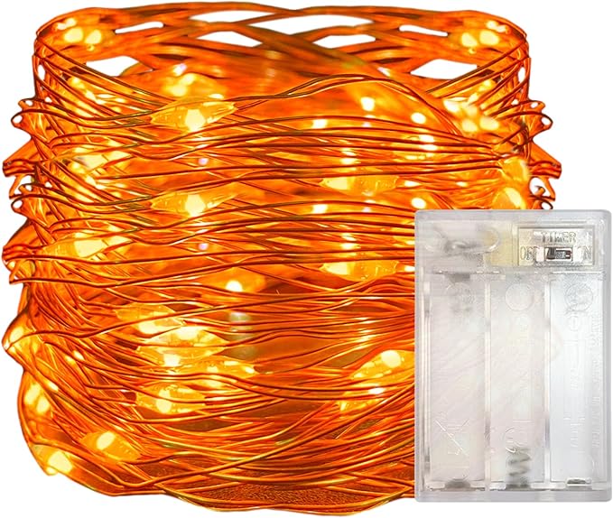 with Timer Function Battery Operated Dewdrop Led Lights,Mini Fairy Lights for Home Parties Christmas/Halloween Holiday Decoration,6 Hours on/18 Hours Off,30 LEDs,10 Feet (Orange, 1)