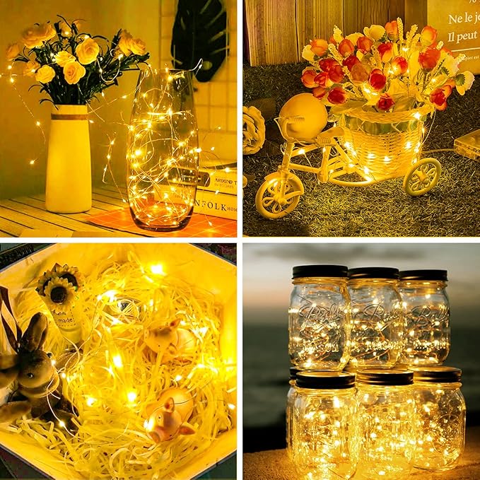 litogo 24 Pack Fairy Lights Battery Operated, 7ft 20 LED Waterproof Fairy String Lights Small Mini Light for Mason Jars Vases Table Centerpieces Wedding Decorations Christmas Tree, Warm White