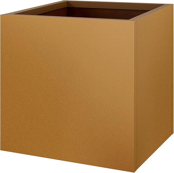 Meyoppm Corten Steel Planter Box 20"x20"x21", Rustic Metal Planter with Partitions & Drainage Holes, Frost Rust Resistant Heavy Duty Planter for Patio Garden Indoor Outdoor Commercial Decor