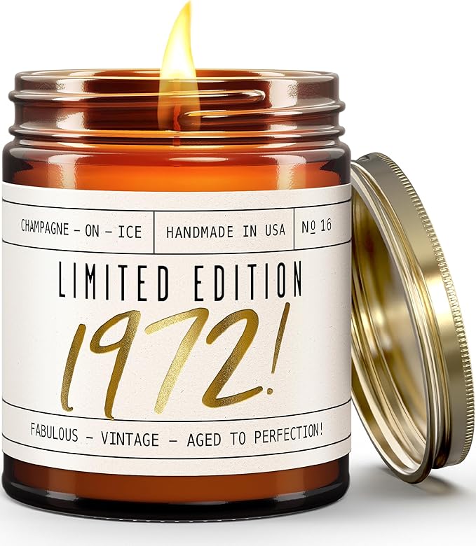 54th Birthday Gifts for Women - 'Limited Edition 1972' Soy Candle, w/Champagne on Ice I 54th Birthday Gift for Her Ideas I 9oz Reusable Jar, 50Hr Burn, Made in USA