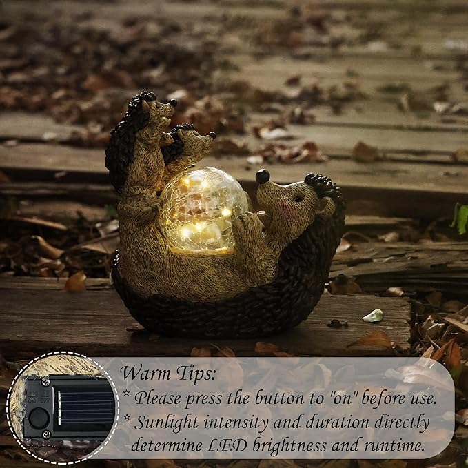 SOFFEE GARDEN Solar Hedgehog Statue with Ball Lamp, 9x5x9 Inch Outdoor Garden Decor, Cute Resin Animal Figurine for Yard Pathway & Patio Lighting