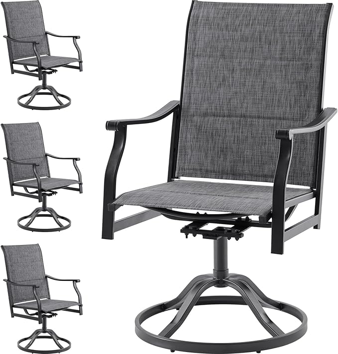 Soohow Patio Dining Chairs Set of 4, Swivel Outdoor Patio Chair with Paded Textilene Fabric, All Weather Outdoor Seats Ergonomic Comfort, Perfect Seats for Backyard, Balcony, and Garden