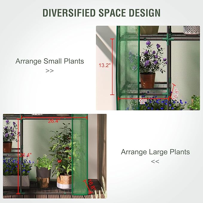 Mini Greenhouse for Outdoors, Portable Small Greenhouse 4-Tiers for Indoor, 38"x17"x62" Green House with PE Cover