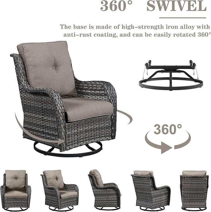 Belord Wicker Patio Furniture Sets - 8 Piece Rattan Outdoor Furniture Conversation Sets with 4 Swivel Rocker Chairs, Rattan Sofa, Wicker Ottomans and Coffee Table, Mixed Grey/Grey