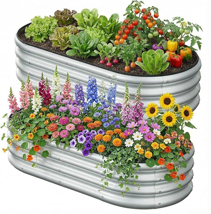4x2x1 FT Raised Garden Bed Kit, Metal Planter Box Outdoor, Planters for Outdoor Plants, Flower, Vegetables, Herbs (Silver,2PCS)