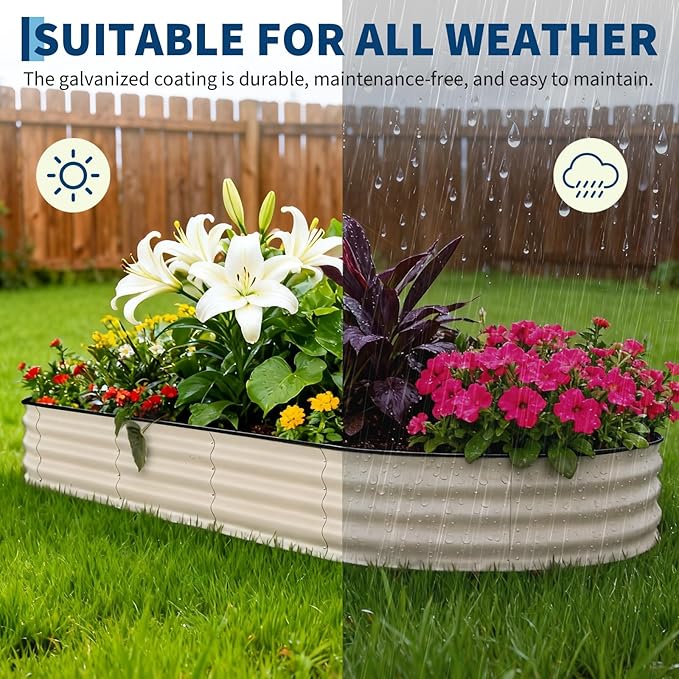 2 Pack Galvanized Raised Garden Beds - 8x4x1.5ft Planter Box for Vegetables, Flowers, Rust-Resistant Garden Box, Easy Assembly Raised Beds, Durable Planters for Outdoor Plants, Beige