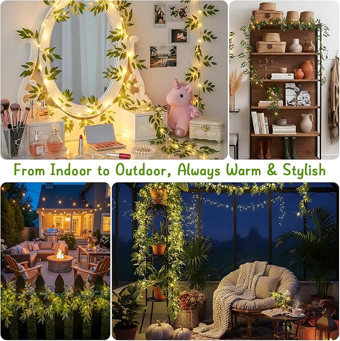 suddus Willow Vine with Fairy Lights Battery Operated, 12ft 40 LED Artificial Plants Lights with Remote, Hanging String Lights for Bedroom, Wall, Garden, Party, Wedding Decor (Warm White)
