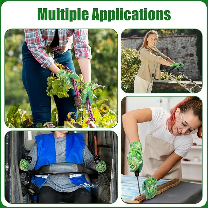 HANDLANDY Work Gloves for Women, Breathable Leather Gardening Glove for Yard Maintenance, Hand Protection with Touch Screen for Gardeners, Farmers