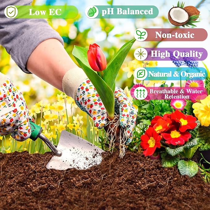ZeeDix 10 Pack Coconut Coir Bricks, 100% Organic Compressed Coco Coir Brick Seed Starter Potting Soil for Plants, Premium Coconut Fiber Substrate with Low EC & pH Balance for Gardening Flower Herbs