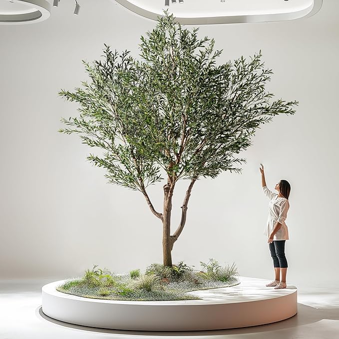 Erimda 11.5FT Artificial Olive Tree Tall Faux Silk Plant Tall Faux Olive Tree with Natural Wood Trunk & Lifelike Fruits Fake Potted Tree or Home Office Decor