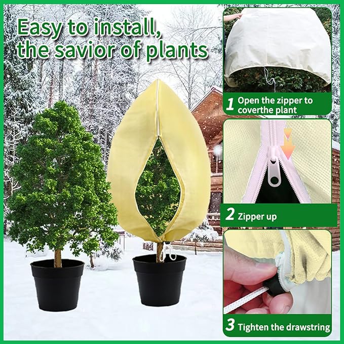 BATULU Plant Covers Freeze Protection,Winter Tree and Shrub Frost Protection Blanket, 2-Piece Reusable Garden Plant Cover, 31.4 x 39.3 Inches.