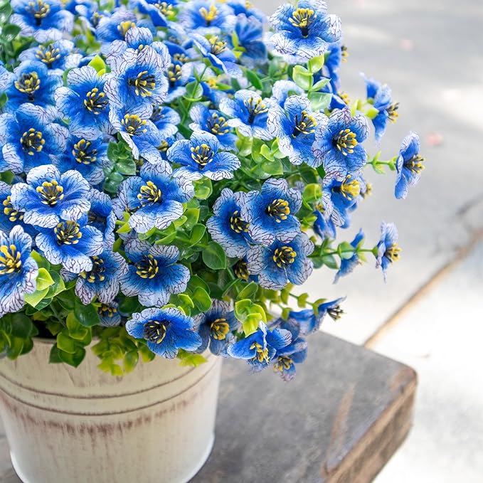 BCBLF Faux Flowers for Outdoor Planters, Artificial Flowers for Outdoors, 12 Bundles Outdoor Flowers Uv Resistant, Blue, UV Resistant Fake Plant