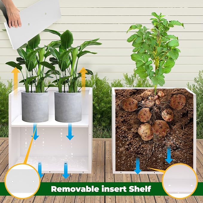 GZLVSOW White Metal Long Planter for Outdoor Plants 24" x 10" x 24" Metal Rectangular Outdoor Planter Box Spliced Flower Box with Partitions for Outside,Indoor,Garden (White, 24 * 10 * 24)