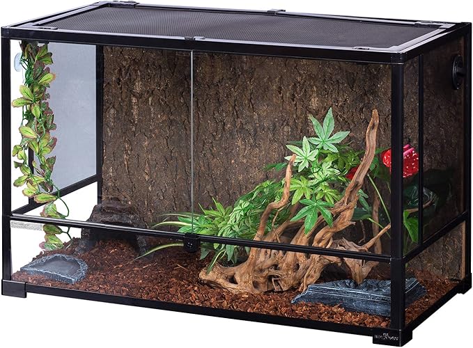 REPTI ZOO 67 Gallon Large Reptile Glass Terrarium Tank Double Hinge Door with Screen Ventilation Reptile Terrarium Cage 36" x 18" x 24"(Knock-Down)