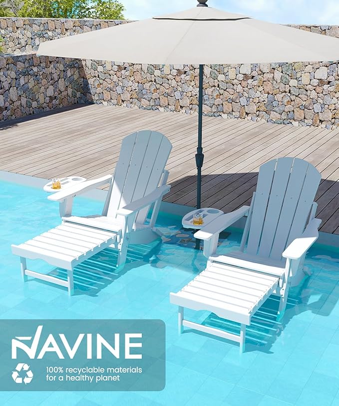 Adjustable Adirondack Chair with Retractable Ottoman Set of 6, HDPE Folding Adirondack Chair with Cup Holder, All Weather Fire Pit Chair for Outdoor.