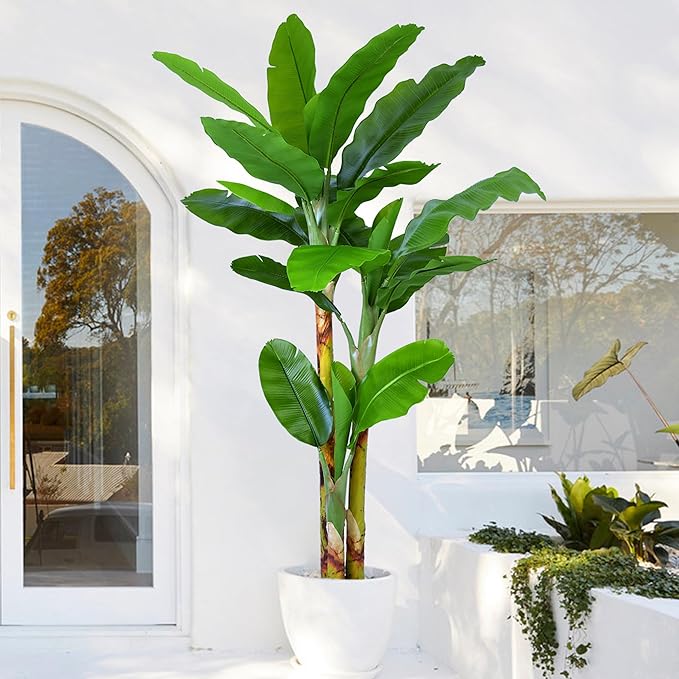 Artificial Banana Tree 7.4ft(88in) Tall Faux Banana Leaf Plant with 16 Leaves, Fake Realistic Tropical Plants Perfect for Home Garden Yard Patio Living Room Decor Indoor (7.4feet,1Pack)