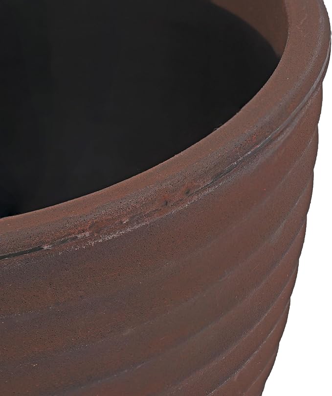 Sunnydaze Ribbed 16" Outdoor Plant Pot - Polyresin Double-Walled Planter for Indoor or Outdoor Use - Rust - Set of 2