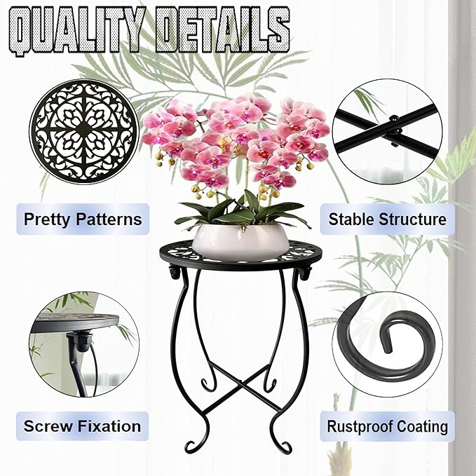EKINIYAR Plant Stand Indoor Outdoor, 15" Tall Flower Pot Stand, Round Metal Corner Plant Stand for Flower Pot, Rustproof Flower Plant Rack Holder for Home, Garden, Patio, Plant Lovers 1 Count