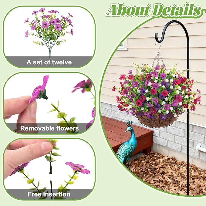 Artificial Fake Flowers Basket for Spring Outdoor Decor, Faux Mums Floral Hanging Plant for Summer Outside Decor, Silk Daisy with Eucalyptus Leaves for Home Patio Garden