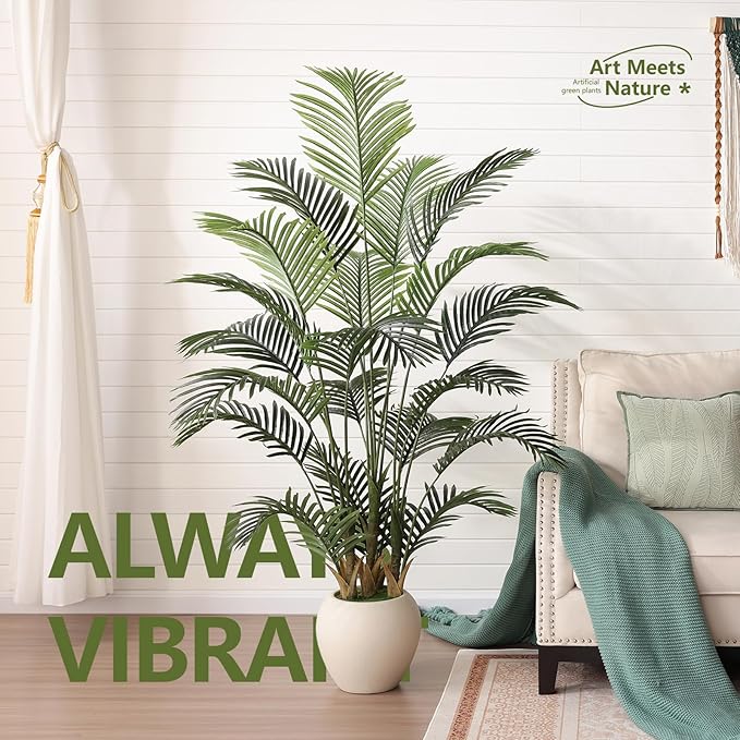 Verinatural Artificial Palm Plant - 6FT Tall Faux Tree with Realistic Look & UV Protection - Large Indoor Outdoor Fake Floor Plant for Home Office Decor