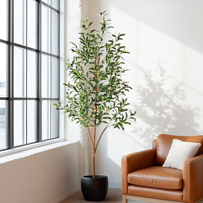 Tall Faux Olives Trees Large Artificial Olive Tree Indoor Outdoor Realistic Floor Plant Fake Flowers Plants for House Home Living Room Bedroom Office Front Porch Modern Farmhouse Boho Decor