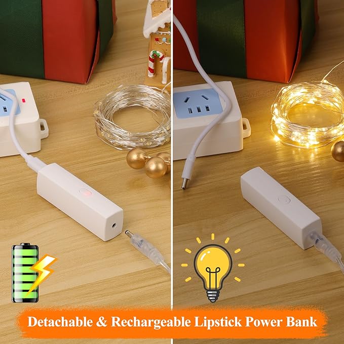 Lakumu LED Fairy Lights Battery Operated, Rechargeable Twinkle Lights with Timer, Mini LED String Lights for Bedroom, Christmas, Wedding, Table Decor (5M/16FT Warm White)