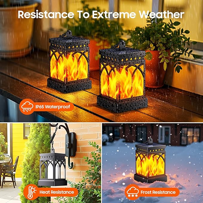 KOOPER 4 Pack Solar Lanterns Outdoor Waterproof, Upgraded Flickering Flame Modes + Constant Modes Hanging Solar Lantern Lights for Outside, Lanterns Decorative Outdoor for Garden Table Yard Tree Decor