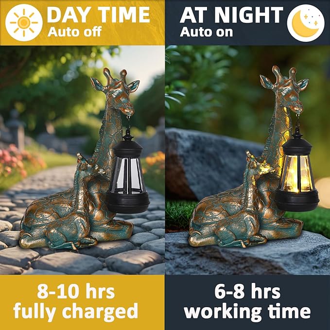 YHSOLAR Solar Garden Decor - Mother Baby Giraffe Statue with Solar Lantern 9.7" Resin Giraffe Figurine Outdoor Patio Yard Porch Decor Gifts for Mom Grandma Women Gardeners