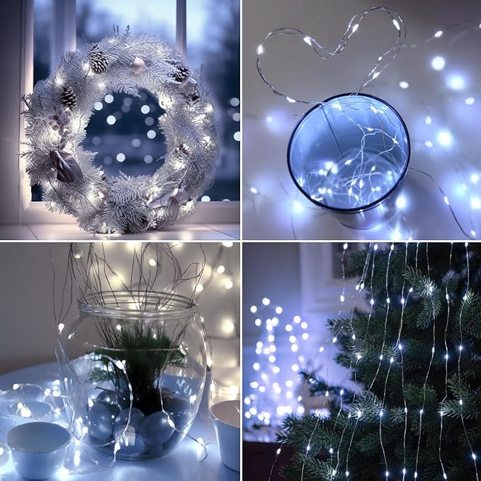 Litogo 7ft 20 LED Battery Operated Fairy Lights, Waterproof Silver Wire, Perfect for Mason Jars, Weddings, Parties, Bedroom, Patio, Cool White