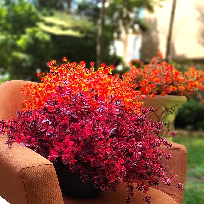 Grunyia Artificial Mums Flowers Outdoor Plastic Plants - 12 Bundles Outside Face Fake Fall Flowers Greenery UV Resistant No Fade Faux Shrubs Home Garden Porch Patio Office Thanksgiving