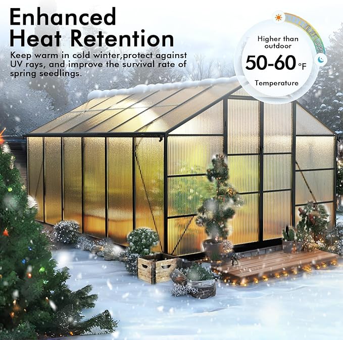 10×12FT Greenhouse for Outdoors, Large Walk in Greenhouse and Garden Planting, Green Houses for Outside with Electronic Thermometers, Withstands Strong Wind or Snow to Protect Vegetables or Plants