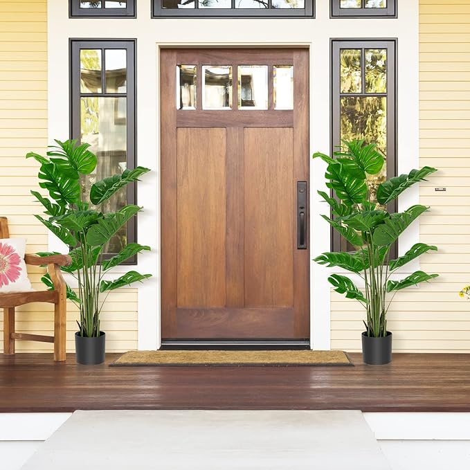 Goplus Artificial Monstera Deliciosa Plant, 5ft Tall Fake Tropical Palm Tree w/15 Pcs Different Turtle Leaves, Cement-Filled Plastic Pot, Faux Swiss Cheese Plant for Floor Home Office Decor