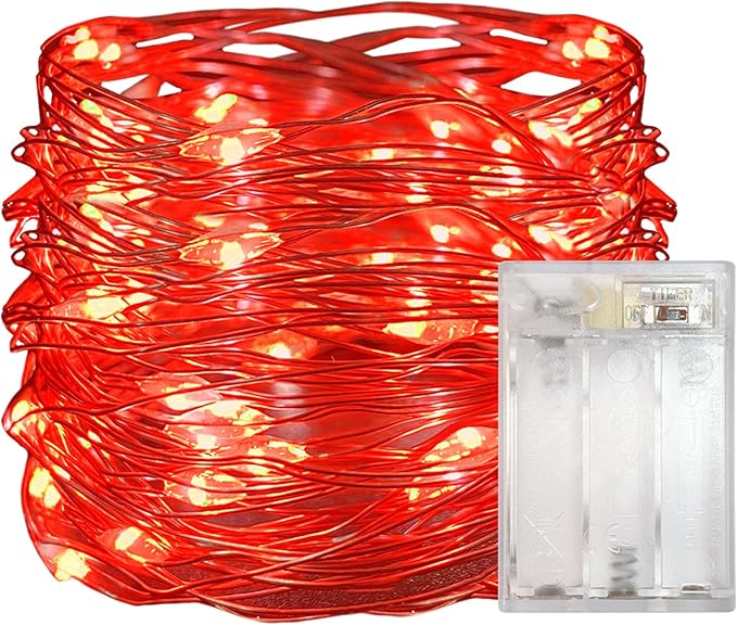 with Timer Function Battery Operated Dewdrop Led Lights,Mini Fairy Lights for Home Parties Christmas/Halloween Holiday Decoration,6 Hours on/18 Hours Off,30 LEDs,10 Feet (Red, 1)